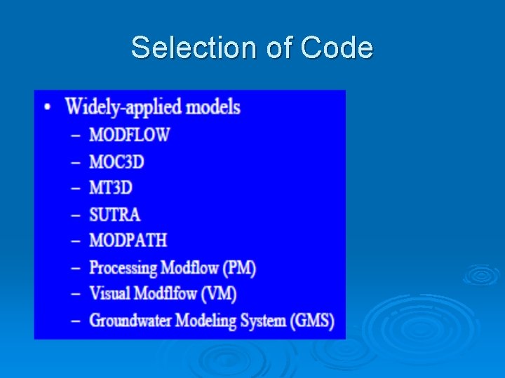 Selection of Code 