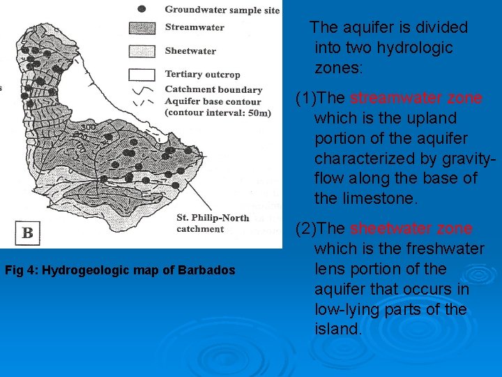 The aquifer is divided into two hydrologic zones: (1)The streamwater zone which is the