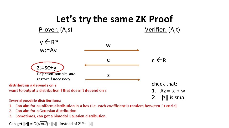 Let’s try the same ZK Proof Prover: (A, s) y Rm w: =Ay z: