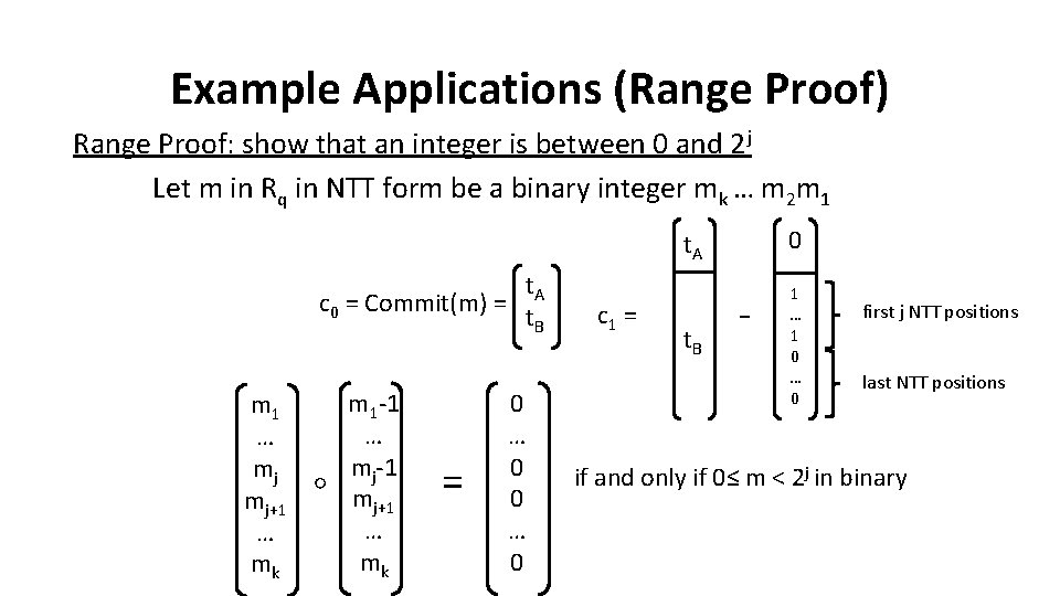 Example Applications (Range Proof) Range Proof: show that an integer is between 0 and