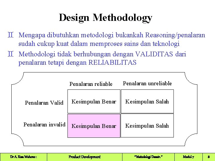 Design Methodology ` Mengapa dibutuhkan metodologi bukankah Reasoning/penalaran sudah cukup kuat dalam memproses sains