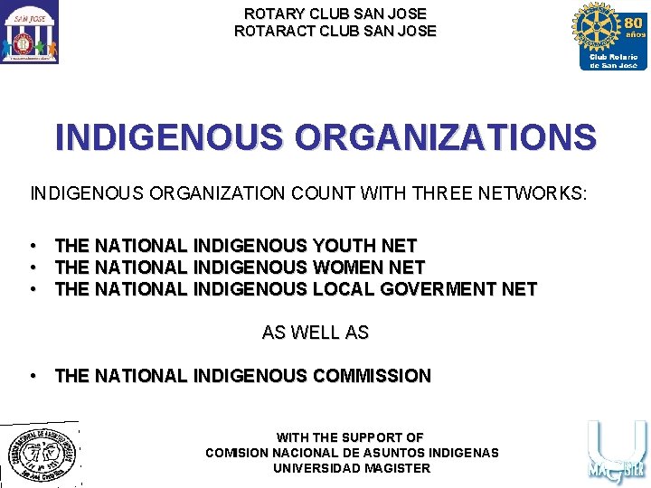 ROTARY CLUB SAN JOSE ROTARACT CLUB SAN JOSE INDIGENOUS ORGANIZATIONS INDIGENOUS ORGANIZATION COUNT WITH