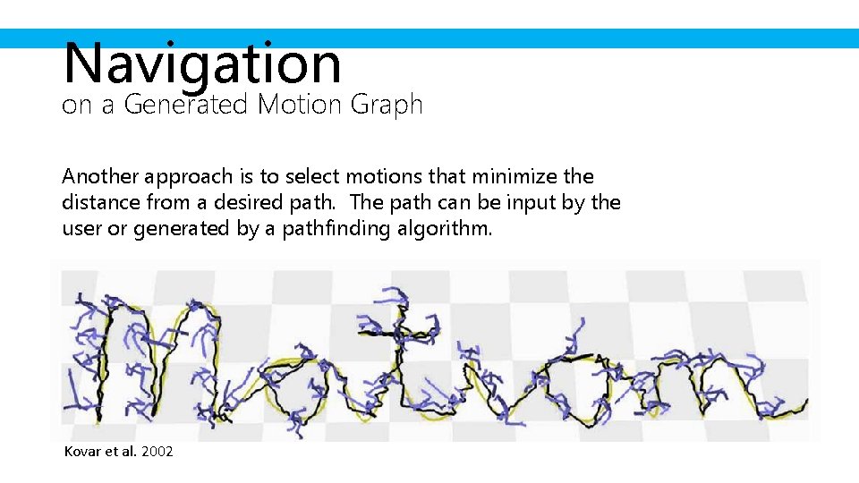 Navigation on a Generated Motion Graph Another approach is to select motions that minimize