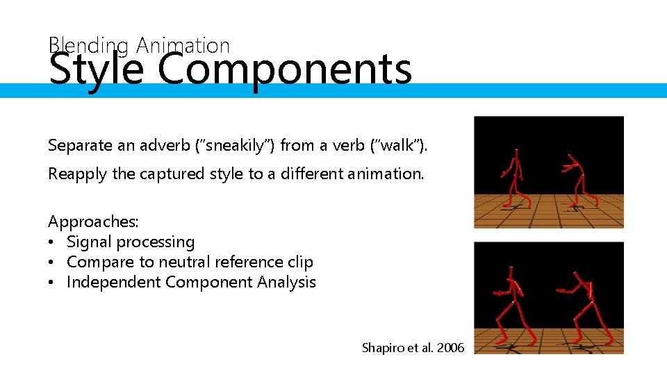 Blending Animation Style Components Separate an adverb (“sneakily”) from a verb (“walk”). Reapply the