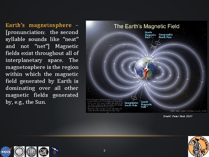 Earth’s magnetosphere – [pronunciation: the second syllable sounds like “neat” and not “net”] Magnetic