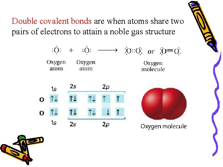 Double covalent bonds are when atoms share two pairs of electrons to attain a