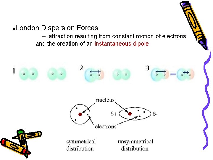 ● London Dispersion Forces – attraction resulting from constant motion of electrons and the