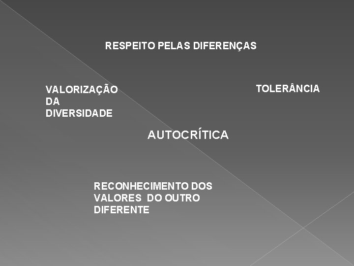 RESPEITO PELAS DIFERENÇAS TOLER NCIA VALORIZAÇÃO DA DIVERSIDADE AUTOCRÍTICA RECONHECIMENTO DOS VALORES DO OUTRO