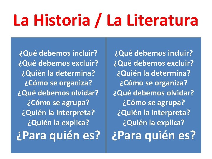 La Historia / La Literatura ¿Qué debemos incluir? ¿Qué debemos excluir? ¿Quién la determina?