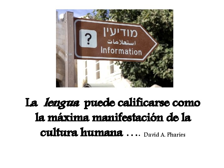 La lengua puede calificarse como la máxima manifestación de la cultura humana …. David