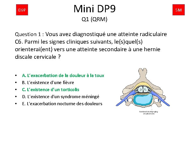 D 9 P Mini DP 9 Q 1 (QRM) Question 1 : Vous avez