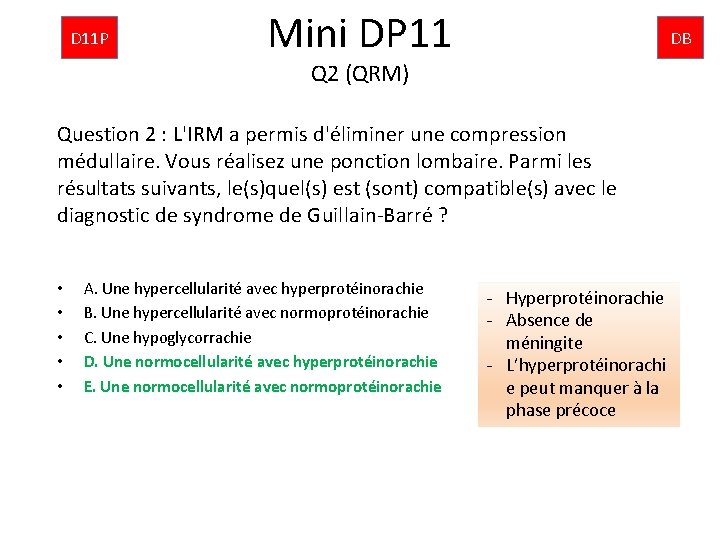 D 11 P Mini DP 11 DB Q 2 (QRM) Question 2 : L'IRM
