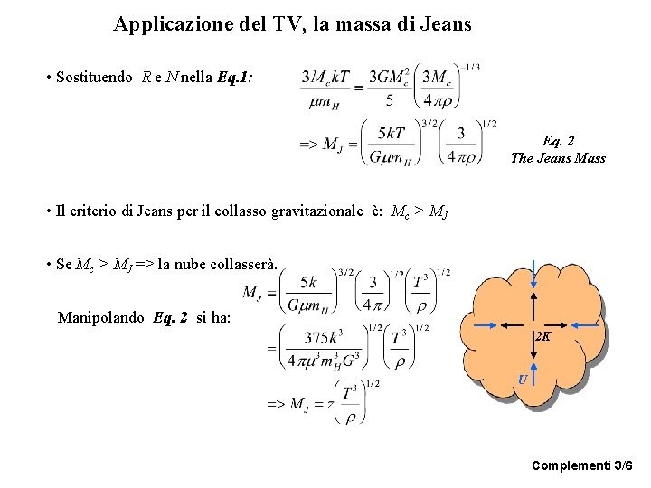 Applicazione del TV, la massa di Jeans • Sostituendo R e N nella Eq.