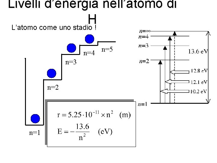 Livelli d’energia nell’atomo di H L’atomo come uno stadio ! n=4 n=5 n=3 n=2