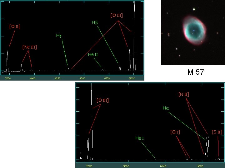 [O III] H [O II] H [Ne III] He II M 57 [N II]