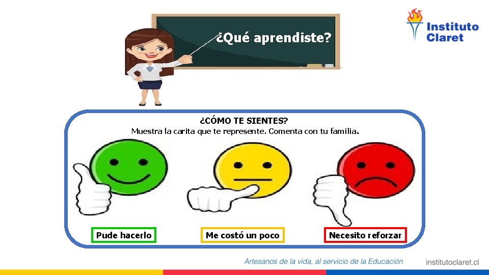 ¿Qué aprendiste? ¿CÓMO TE SIENTES? Muestra la carita que te represente. Comenta con tu