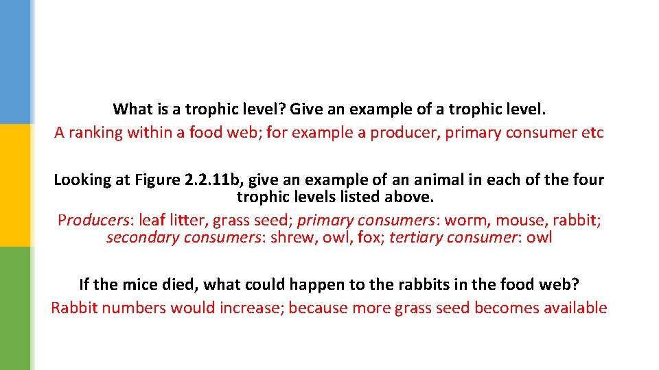 What is a trophic level? Give an example of a trophic level. A ranking