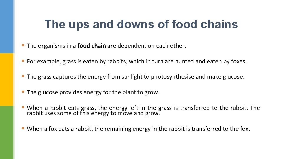 The ups and downs of food chains § The organisms in a food chain