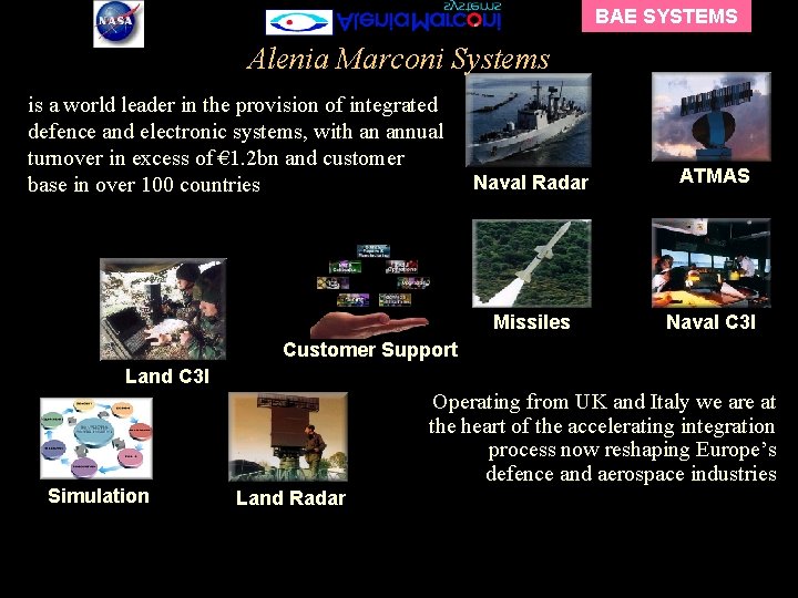 BAE SYSTEMS Alenia Marconi Systems is a world leader in the provision of integrated