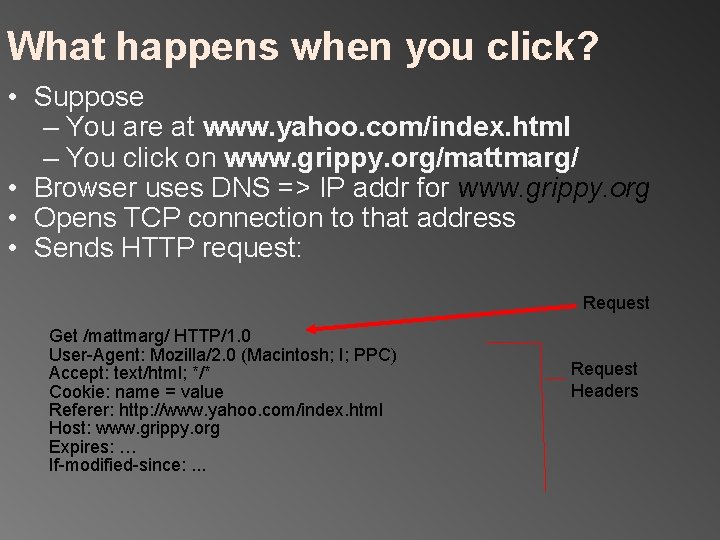 What happens when you click? • Suppose – You are at www. yahoo. com/index.