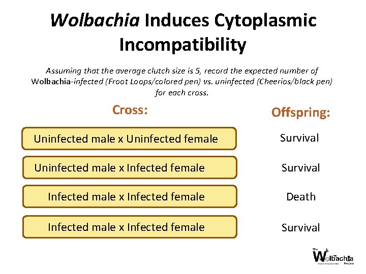 Wolbachia Induces Cytoplasmic Incompatibility Assuming that the average clutch size is 5, record the