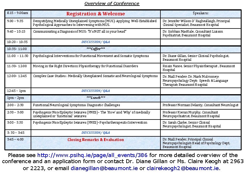 Overview of Conference 8. 15 – 9. 00 am Registration & Welcome Speakers: 9.