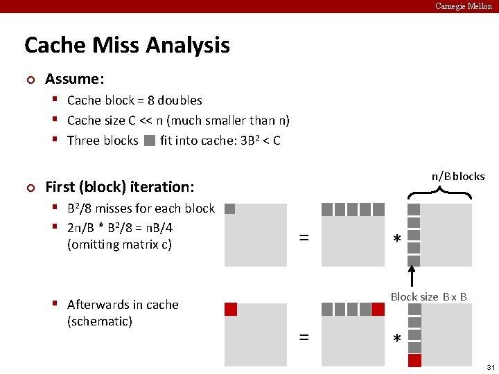 Carnegie Mellon Cache Miss Analysis ¢ Assume: § Cache block = 8 doubles §