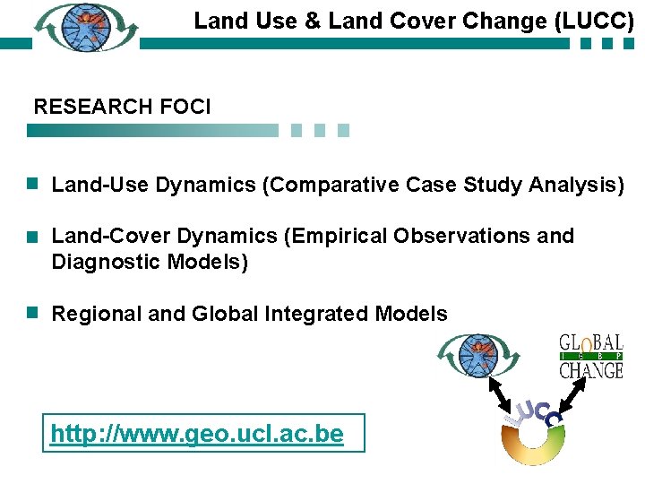 Land Use & Land Cover Change (LUCC) RESEARCH FOCI Land-Use Dynamics (Comparative Case Study