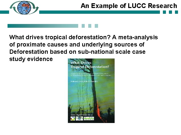An Example of LUCC Research What drives tropical deforestation? A meta-analysis of proximate causes