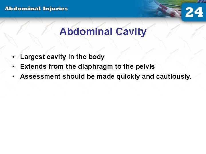 Abdominal Cavity • Largest cavity in the body • Extends from the diaphragm to