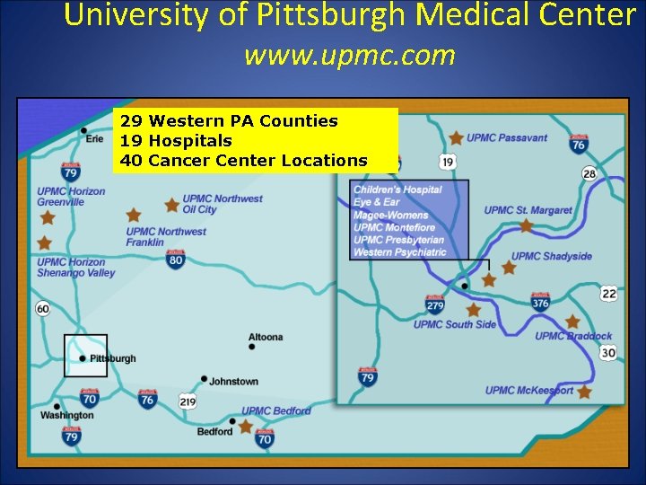 University of Pittsburgh Medical Center www. upmc. com 29 Western PA Counties 19 Hospitals