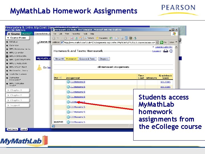 My. Math. Lab Homework Assignments Students access My. Math. Lab homework assignments from the