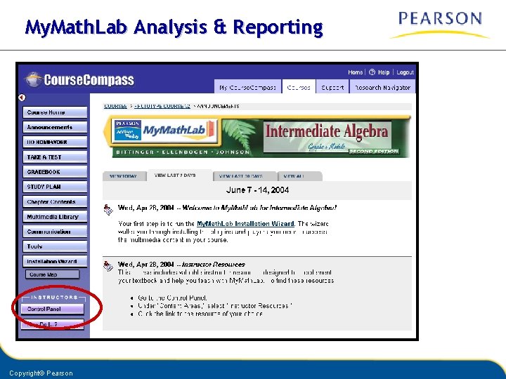 My. Math. Lab Analysis & Reporting Copyright© Pearson 