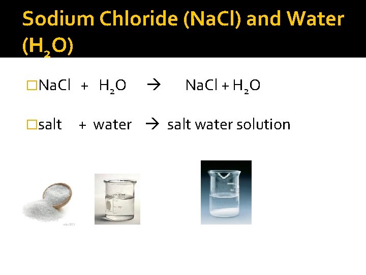 Sodium Chloride (Na. Cl) and Water (H 2 O) �Na. Cl + H 2