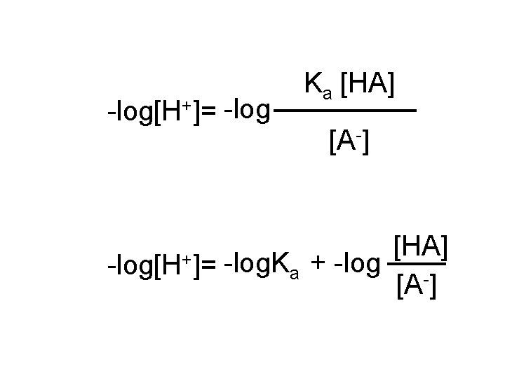 -log[H+]= Ka [HA] [A-] [HA] -log. Ka + -log [A ] 