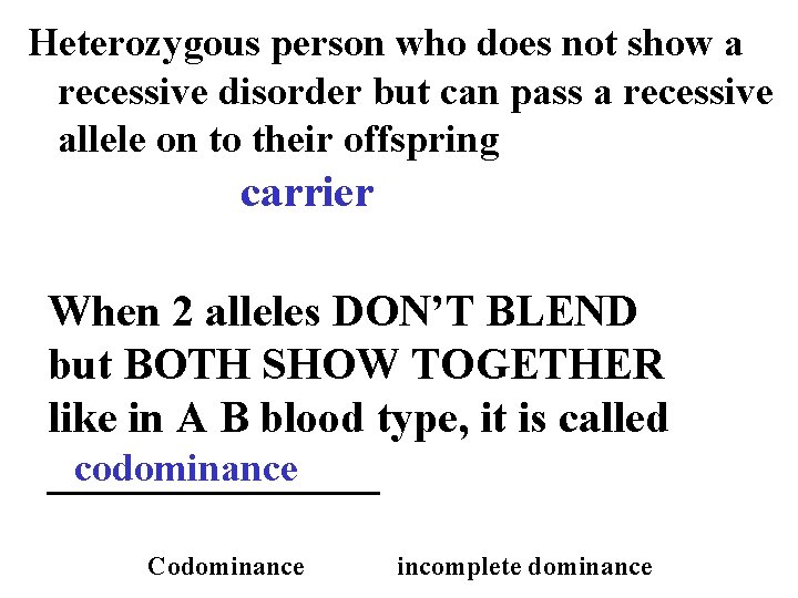 Heterozygous person who does not show a recessive disorder but can pass a recessive