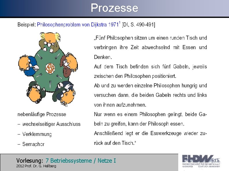 Prozesse Vorlesung: 7 Betriebssysteme / Netze I 2012 Prof. Dr. G. Hellberg 