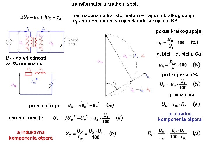 transformator u kratkom spoju pad napona na transformatoru = naponu kratkog spoja ek -