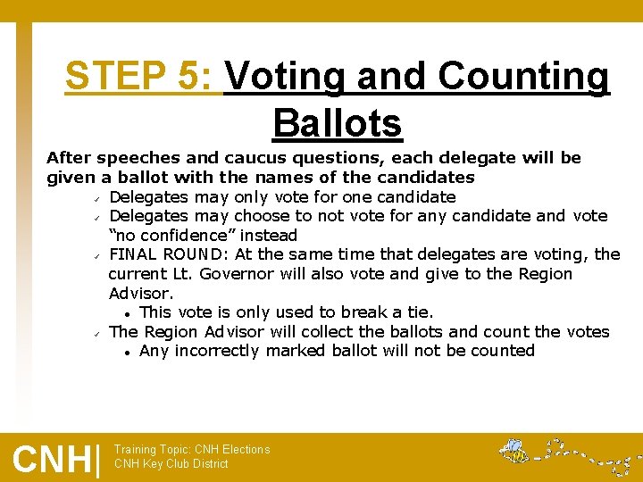 STEP 5: Voting and Counting Ballots After speeches and caucus questions, each delegate will
