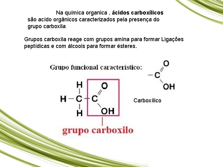 Na química organica , ácidos carboxílicos são acído orgânicos caracterizados pela presença do grupo