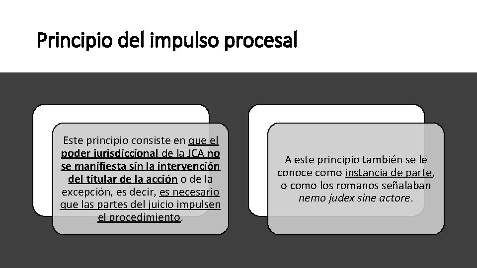 Principio del impulso procesal Este principio consiste en que el poder jurisdiccional de la