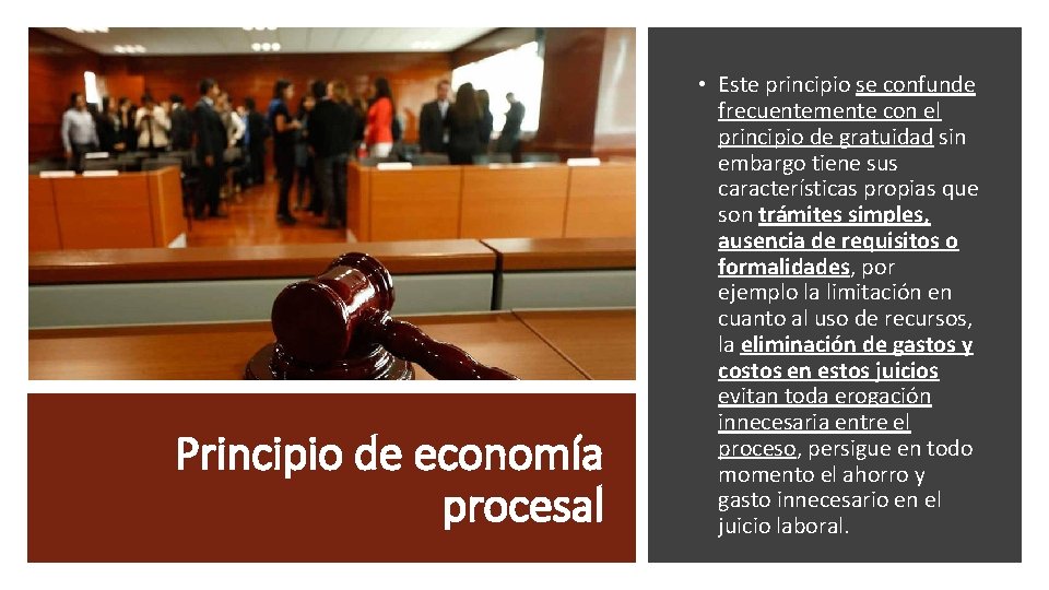 Principio de economía procesal • Este principio se confunde frecuentemente con el principio de