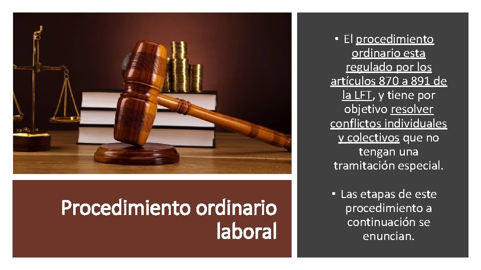  • El procedimiento ordinario esta regulado por los artículos 870 a 891 de