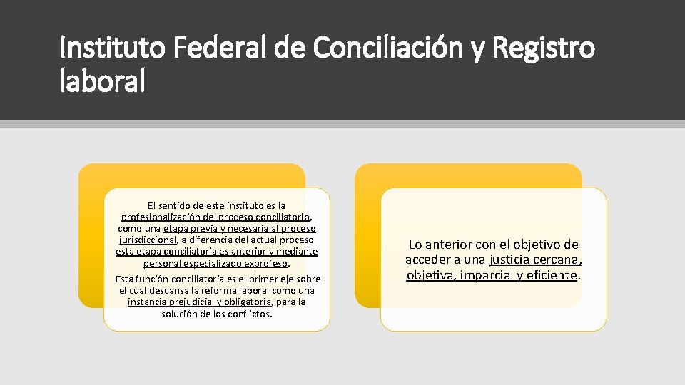 Instituto Federal de Conciliación y Registro laboral El sentido de este instituto es la