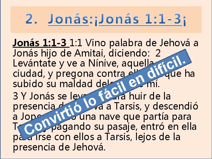 Jonás 1: 1 -3 1: 1 Vino palabra de Jehová a Jonás hijo de