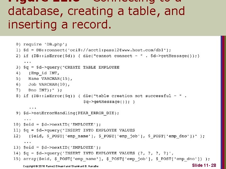 Figure 11. 6 Connecting to a database, creating a table, and inserting a record.