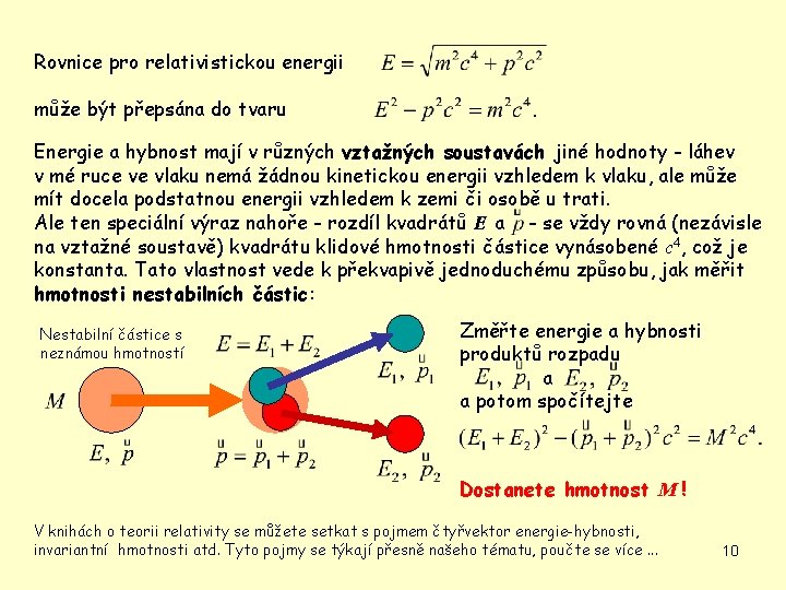 Rovnice pro relativistickou energii může být přepsána do tvaru Energie a hybnost mají v