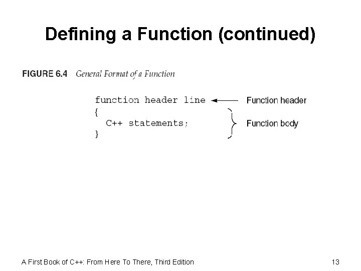 Defining a Function (continued) A First Book of C++: From Here To There, Third