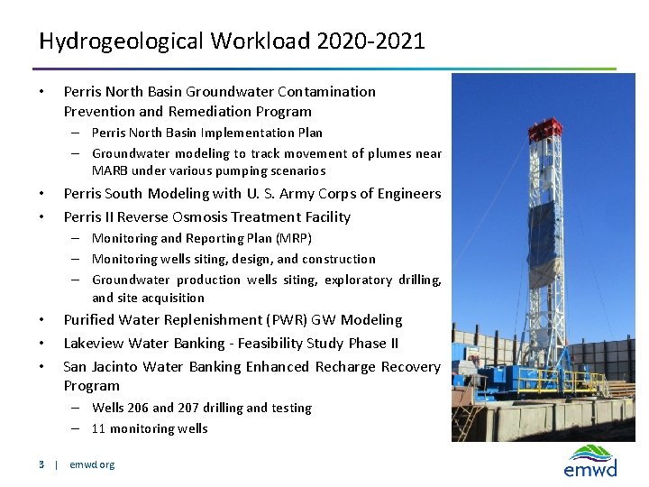 Hydrogeological Workload 2020 -2021 • Perris North Basin Groundwater Contamination Prevention and Remediation Program