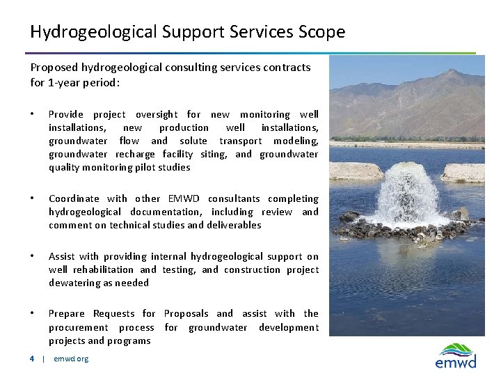 Hydrogeological Support Services Scope Proposed hydrogeological consulting services contracts for 1 -year period: •